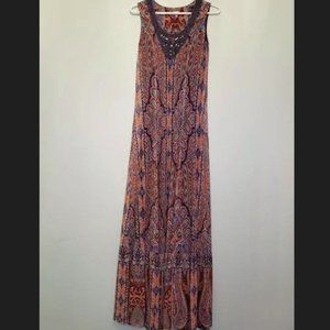 NWT REBA Boho Long Beaded Dress, multicolor, sleevless, Size L